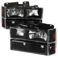 Spec'D Tuning Products - Spec-D 1988-1993 Chevrolet C/K Blazer/Tahoe/Silverado/Suburban GMC Sierra/Yukon Factory Style Headlights, Bumper Lights, & Corner Lights Set (Matte Black Housing/Clear Lens) - Image 1