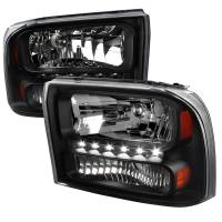 Spec'D Tuning Products - Spec-D 1999-2004 Ford F-250/F-350/F-450/F-550/Excursion Crystal Headlights w/ SMD LED Light Strip (Matte Black Housing/Clear Lens) - Image 1