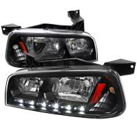 Spec'D Tuning Products - Spec-D 2006-2010 Dodge Charger 1PC Style SMD LED Light Strip Factory Style Headlights w/ Amber Reflector (Matte Black Housing/Clear Lens) - Image 1