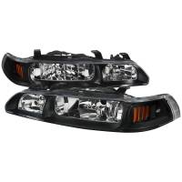 Spec'D Tuning Products - Spec-D 1990-1993 Acura Integra Factory Style Crystal Headlights w/ Amber Reflectors (Matte Black Housing/Clear Lens) - Image 1