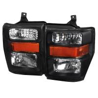 Spec'D Tuning Products - Spec-D 2008-2010 Ford F-250/F-350/F-450 Super Duty Factory Style Headlights w/ Amber Reflectors (Matte Black Housing/Clear Lens) - Image 1