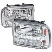 Spec'D Tuning Products - Spec-D 2005-2007 Ford F-250/F-350/F-450/F-550/Excursion Crystal Headlights w/ SMD LED Light Strip (Chrome Housing/Clear Lens) - Image 1