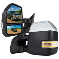 Spec'D Tuning Products - Spec-D 2017-2019 Ford F-250/F-350/F-450/F-550 Power Adjustable, Heated, BSM, ATS, & Manual Extendable Towing Mirrors w/ Clear Lens LED Turn Signal, Clearance, & Auxiliary Lights - Image 1
